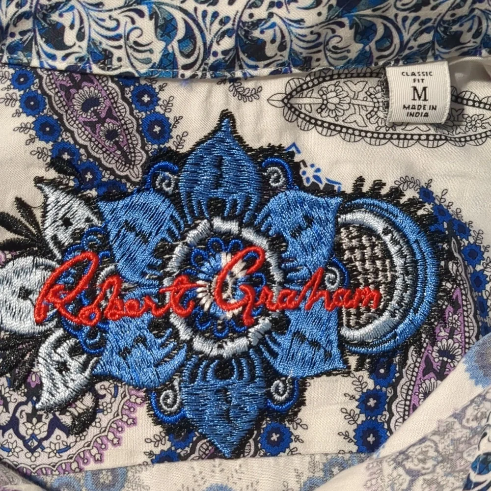 Robert Graham Amoeba Paisley Gothic Geometric Patterned Men's Shirt Size M - Picture 9 of 13